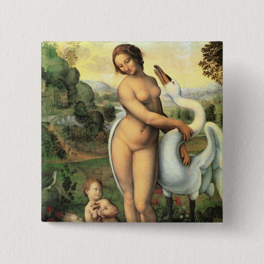 Leda en de Zwaan van Leonardo da Vinci Vierkante Button 5,1 Cm (Voorkant)