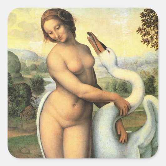 Leda en de Zwaan van Leonardo da Vinci Vierkante Sticker (Voorkant)
