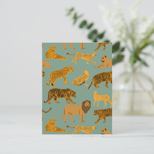 Leden-, tijger- en luipatroon briefkaart (Staand voorkant)