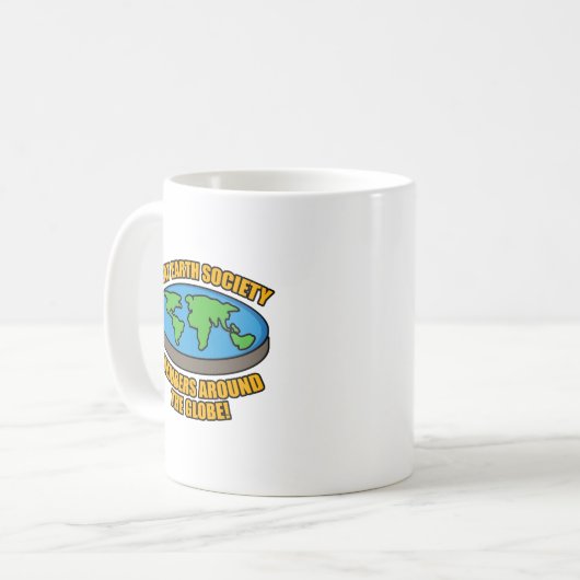 Leden van de Flat Earth Society Koffiemok (Voorkant links)