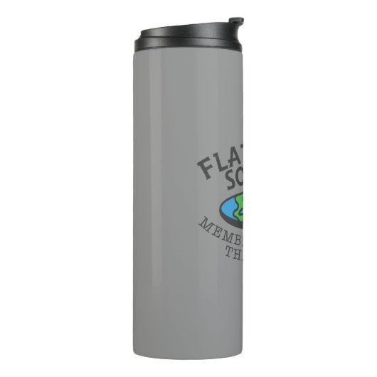 Leden van de Flat Earth Society rond de Wereldbol Thermosbeker (Gedraaid links)