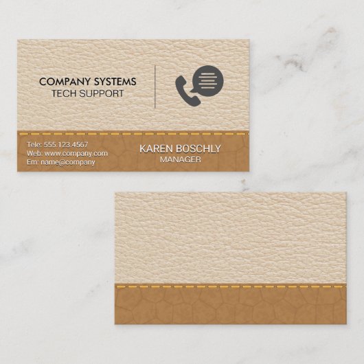 Leder | Achtergrond van bruin leder met titel Visitekaartje (Voorkant / Achterkant)