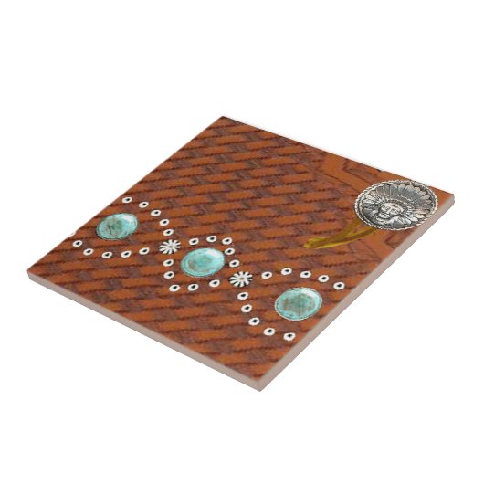 Leder "Apache" Turquoise Westerne tegel Tegeltje (Zijkant)