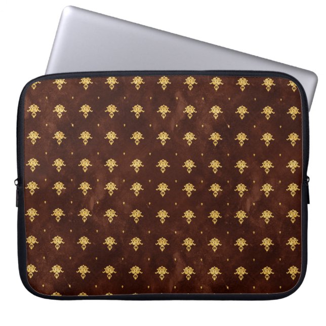  leder-bruin en goudDamaspatroon Laptop Sleeve (Voorkant)