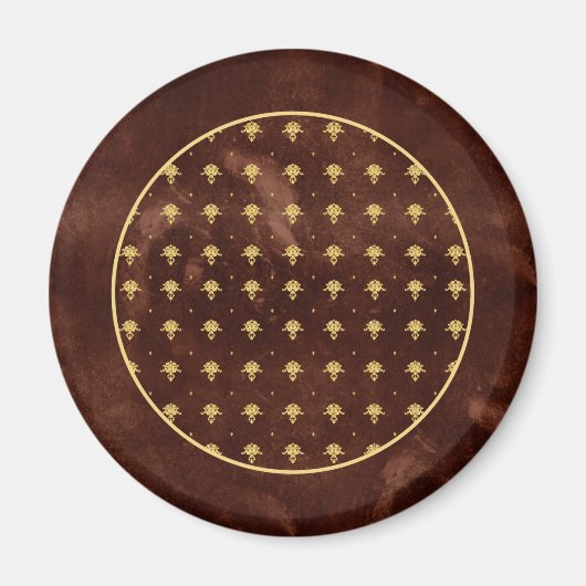 leder-bruin en goudDamaspatroon Magneet (Voorkant)