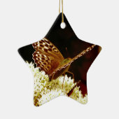 Leder, bruin, tin en chocolade, gekleurde vlinder keramisch ornament (Rechts)