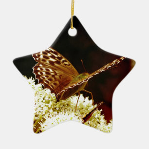 Leder, bruin, tin en chocolade, gekleurde vlinder keramisch ornament