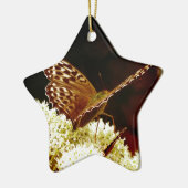 Leder, bruin, tin en chocolade, gekleurde vlinder keramisch ornament (Links)