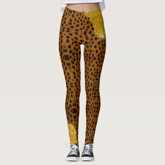  leder Cheetah Animal print met glitter Leggings (Voorkant)