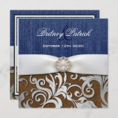 Leder en Denim Damask Westerne huwelijksuitnodigin Kaart (Voorkant / Achterkant)