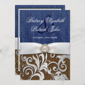 Leder en Denim Damask Westerne huwelijksuitnodigin Kaart (Voorkant / Achterkant)