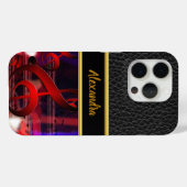 Leder en goudmonogram met rode muzieknoten Case-Mate iPhone case (Achterkant (horizontaal))