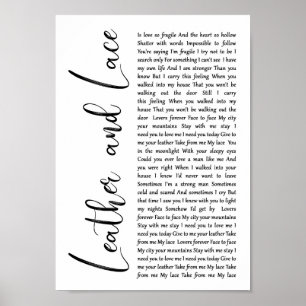Leder en Lace White Script Song Lyric Print
