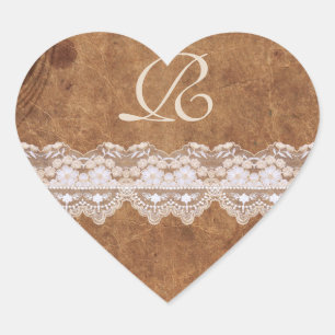  leder- en lakmonogram-envelop hart sticker