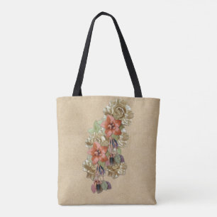 Leder- en langwerpbladerkunst tote bag