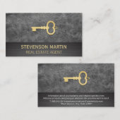 Leder en metaal | goudskeletsleutel visitekaartje (Voorkant / Achterkant)