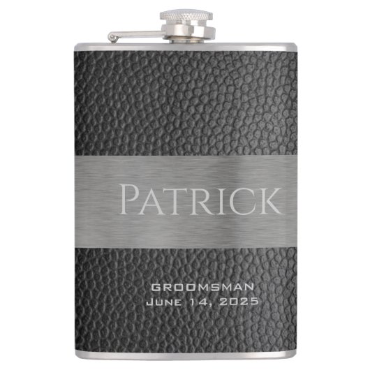 Leder- en metaal-maatkolf heupfles (Voorkant)