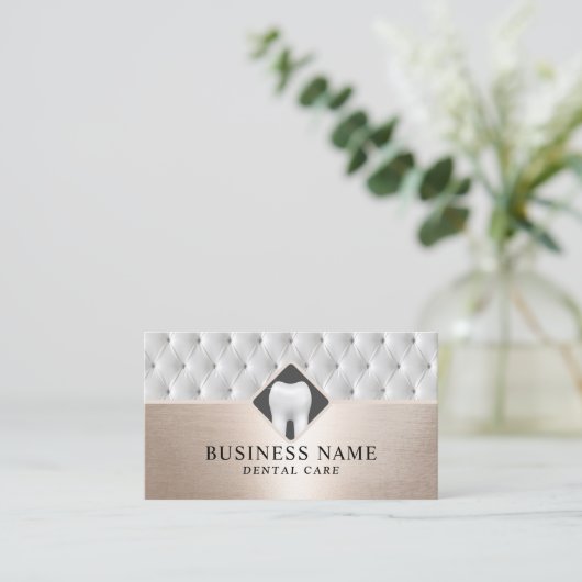 Leder en Roos goudkleurstof voor gebitsverzorging Visitekaartje (Staand voorkant)