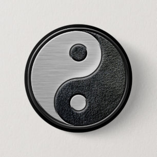 Leder- en staaleffect Yin Yang Graphic Ronde Button 5,7 Cm