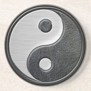 Leder- en staaleffect Yin Yang Graphic Zandsteen Onderzetter