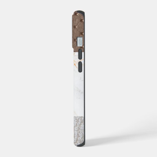 Leder Faux Marmer mannelijk blush leer iPhone 15 Case (Linkerkant)