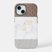 Leder Faux Marmer mannelijk blush leer iPhone 15 Case (Achterkant)