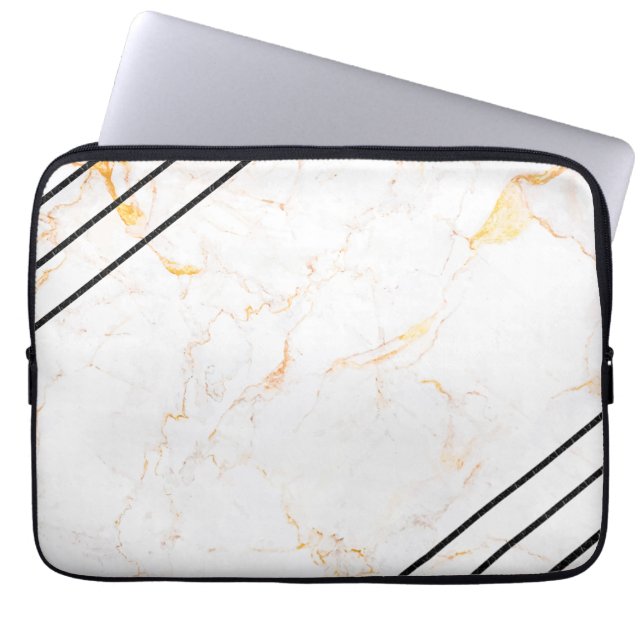 Leder Faux Marmer mannelijk blush leer Laptop Sleeve (Voorkant)