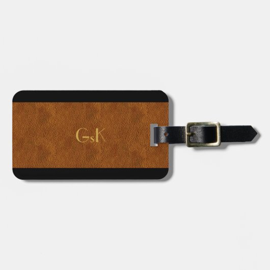 Leder Gold Monogram Executive Bagagelabel (Voorkant horizontaal)