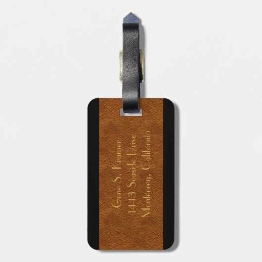 Leder Gold Monogram Executive Bagagelabel (Achterkant verticaal)