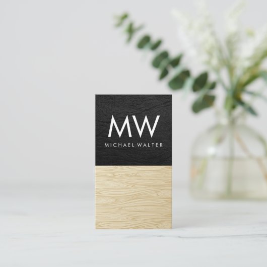 Leder | Hout Visitekaartje (Staand voorkant)