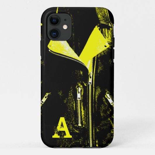 Leder Jasje Geel monogram iPhone 5 hoesje (Achterkant)