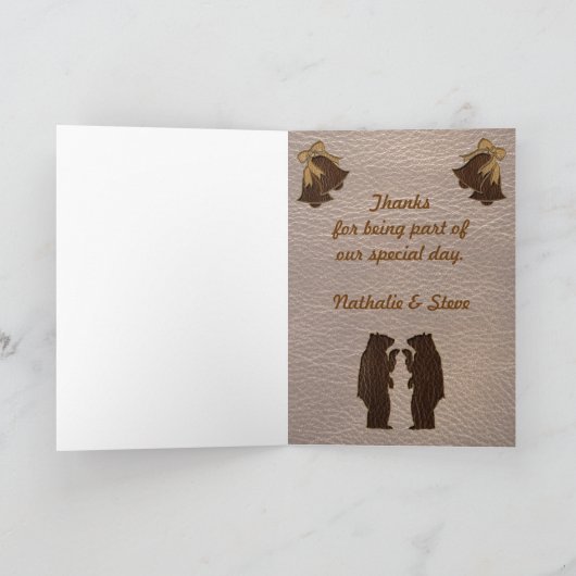 Leder-kijk bruiloft bedankkaart (Binnen)