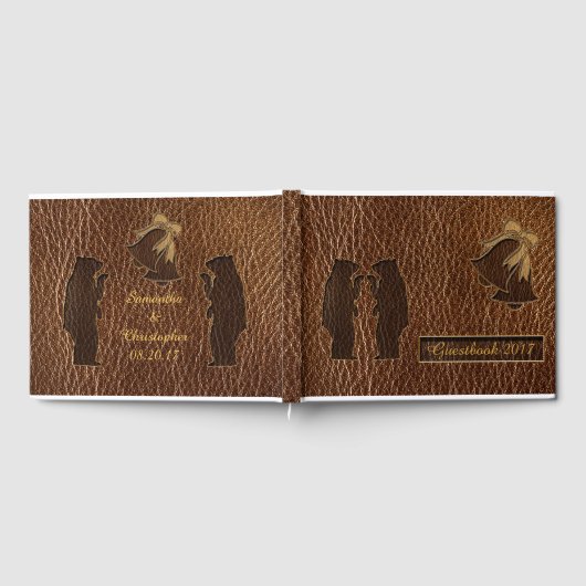 Leder-kijk bruiloft gastenboek (Volledig)