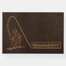 Leder-kijk op de visser Donker Gastenboek