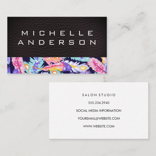 Leder | Kleurrijk Veerpatroon Visitekaartje (Voorkant / Achterkant)