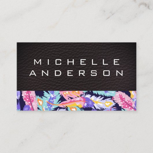 Leder | Kleurrijk Veerpatroon Visitekaartje (Voorkant)