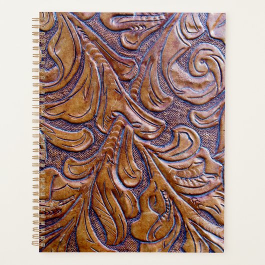 Leder met blik voorzien van een droogstempel planner (Voorkant)