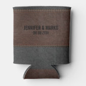  leder met bruine en zwarte ondersteboven blikjeskoeler (Voorkant)