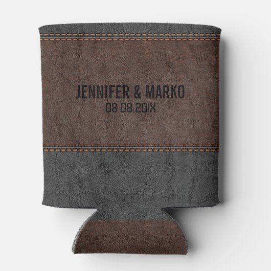  leder met bruine en zwarte ondersteboven blikjeskoeler (Achterkant)