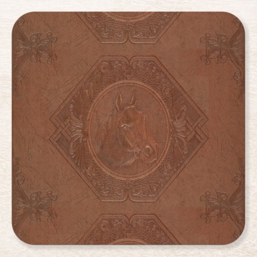  leder met bruine paardenkop kartonnen onderzetters (Voorkant)