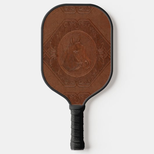  leder met bruine paardenkop pickleball paddle (Voorkant)