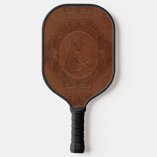  leder met bruine paardenkop pickleball paddle (Achterkant)