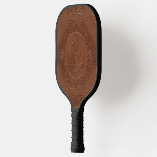 leder met bruine paardenkop pickleball paddle (Links)