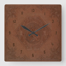 leder met bruine paardenkop vierkante klok