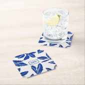 leder met Couple's Monogram - Blauw & wit Kartonnen Onderzetters (Insitu)