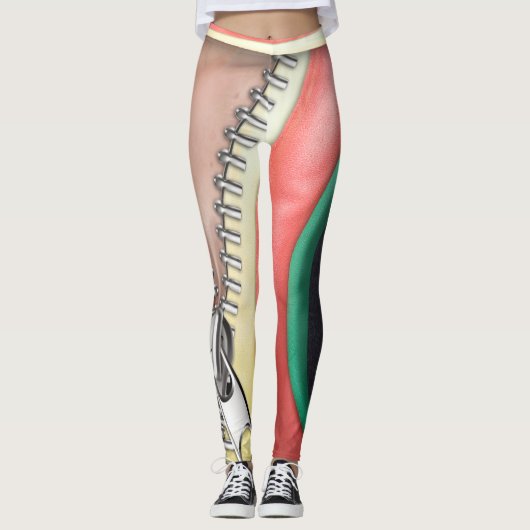 Leder met Zipper-ontwerp Leggings (Voorkant)