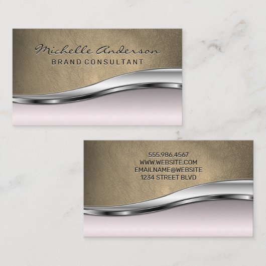 Leder | Roze metalen achtergrond Visitekaartje (Voorkant / Achterkant)