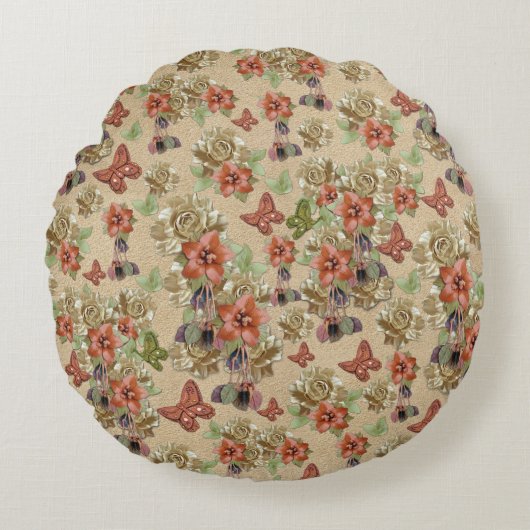 Leder-trouwbloemen Rond Kussen (Voorkant)