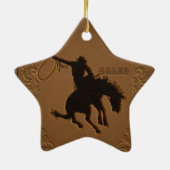 Leder Western Wilde West Rustic Land Cowboy Keramisch Ornament (Achterkant)