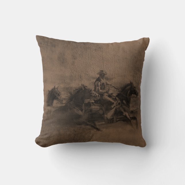 Leder ziet er Western uit Cowboy Reversible Pillow Kussen (Voorkant)